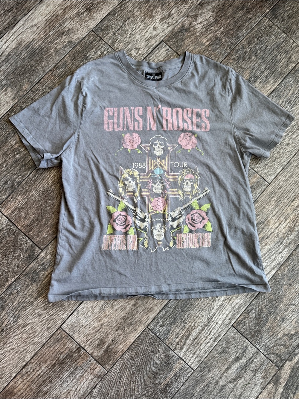 Cotton On Gray Guns N' Roses Graphic Tee with Pink & Green Accents